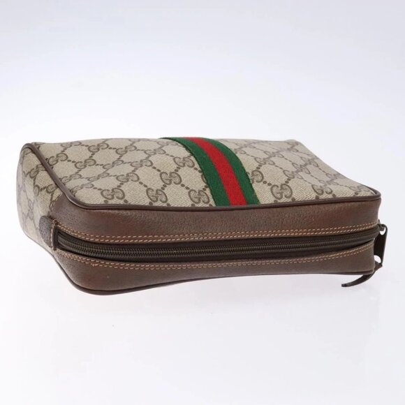 GUCCI GG Supreme Web Sherry Line Clutch Bag PVC Beige Auth - Picture 7 of 16